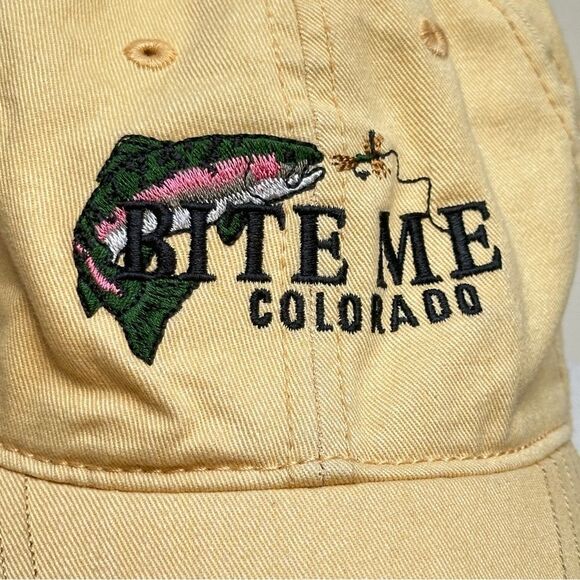 “BITE ME COLORADO" Yellow Embroidered Trout Hat - Avila Retail - Picture 4 of 6